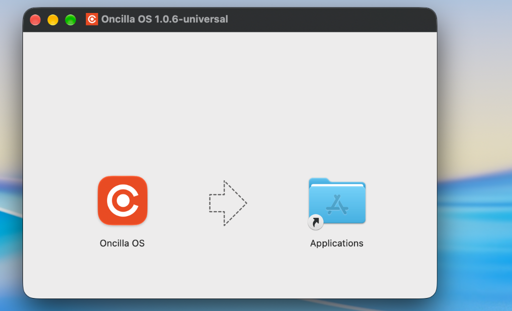 Drag Oncilla OS to Applications on macOS
