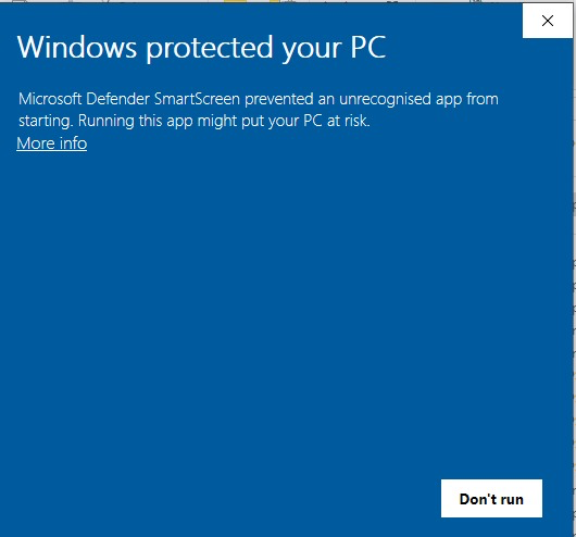 Click More info on Windows Defender